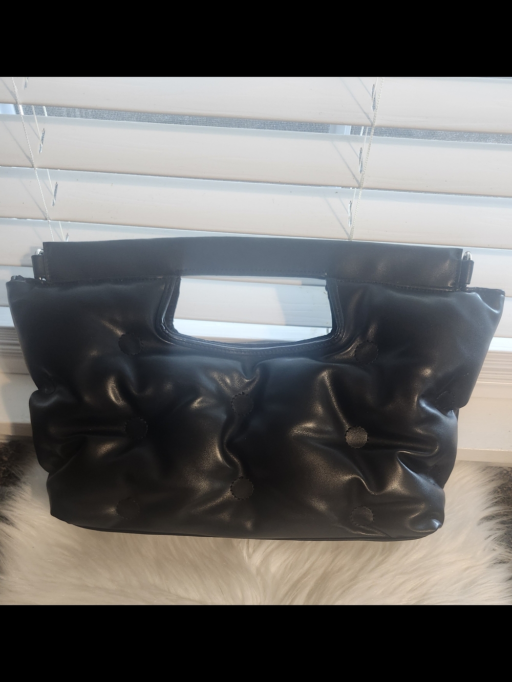 Black Quilted Faux-Leather Tote Bag